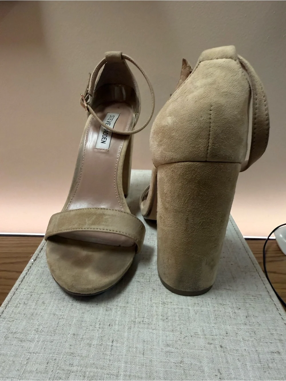 Steve Madden Beige Suede Block Heel Sandals